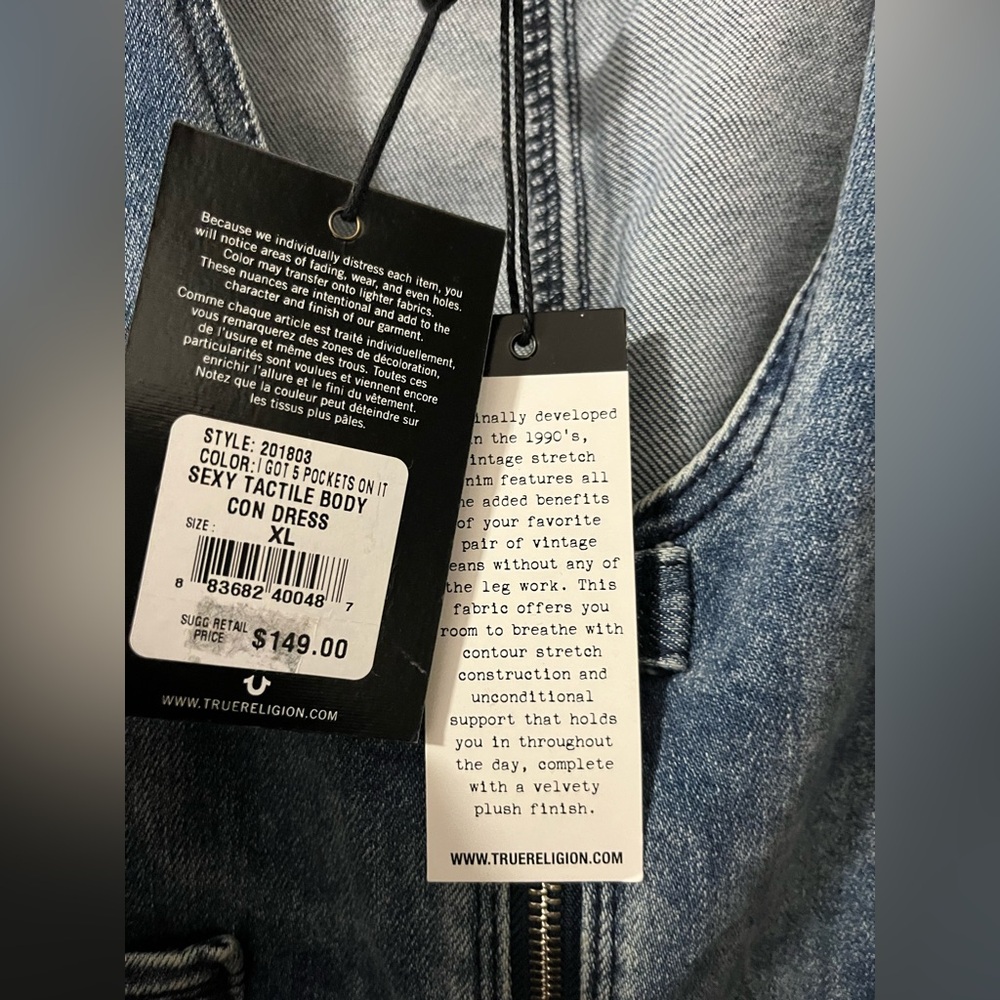 True Religion zip up Blue denim/jean Sheath Midi Dress XL - Picture 4 of 11